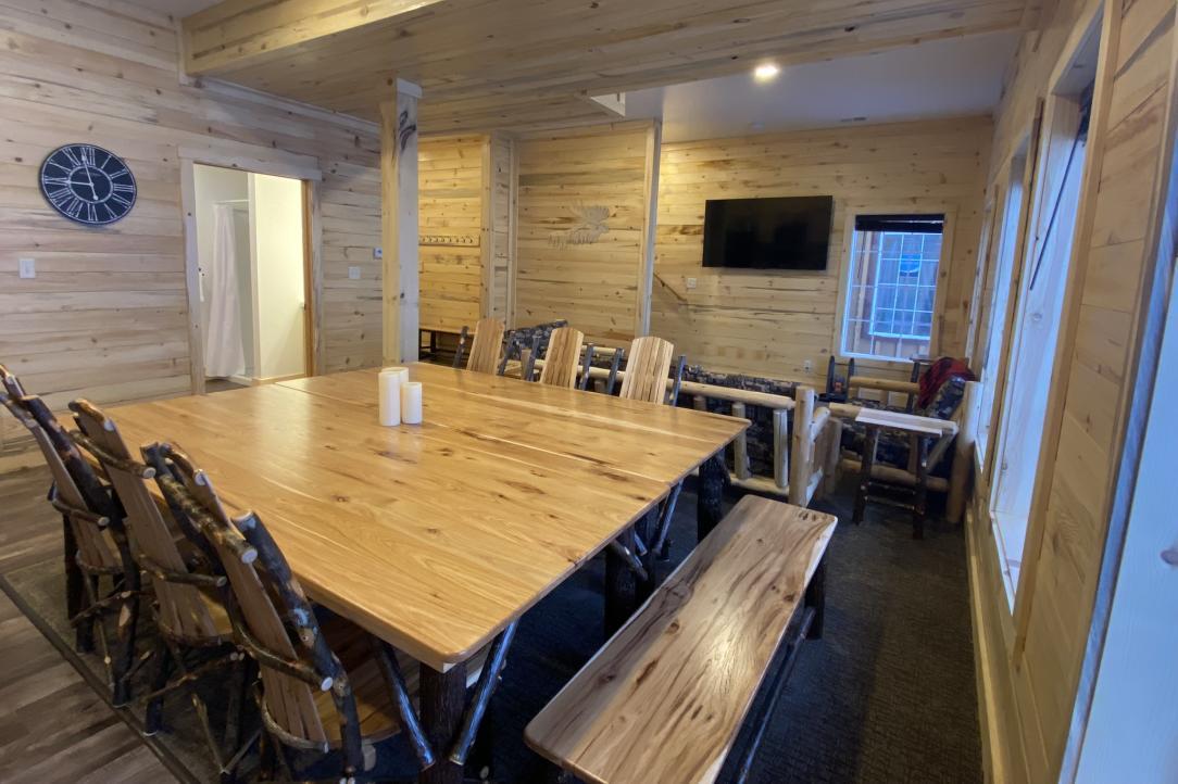 kitchen table with wood chairs and wood table